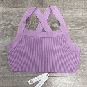 NWT House of Harlow 1960 Luxe Essentials Ribbed Knit Cross Back Crop Sweater L